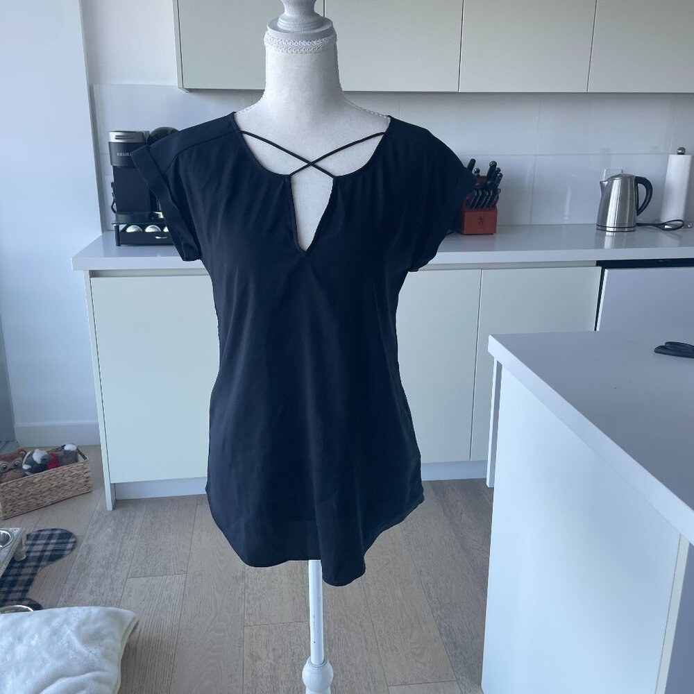 Express Satin Cross Front Gramercy Top in Black - XS